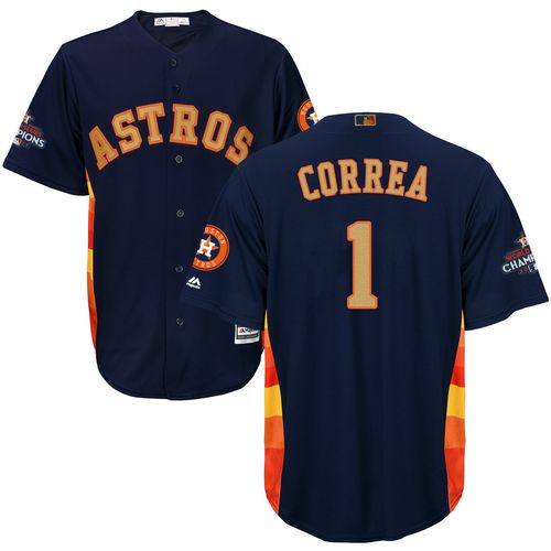 Astros #1 Carlos Correa Navy Blue 2018 Gold Program Cool Base Stitched Youth MLB Jersey - Click Image to Close